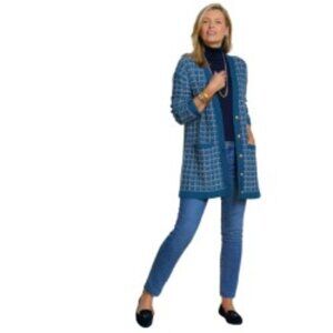Talbots Merino Wool V Neck Cardigan in Textured Plaid SP